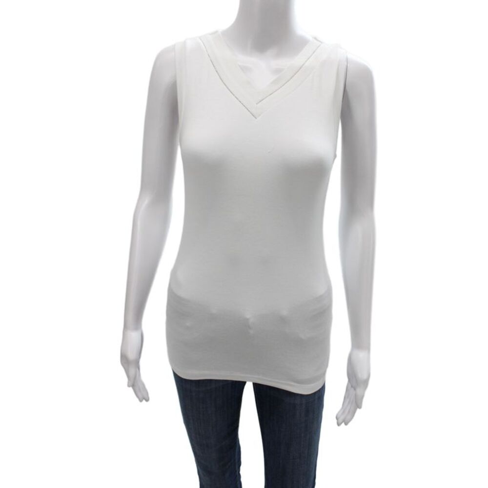 Peserico Women Basic Cotton V-Neck Sleeveless Tank White Size 40